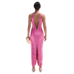 Sexy Mermaid Halter Hot Pink Long Prom Dresses P1807