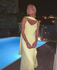 Sexy A line Straps Chiffon Yellow Long Prom Dresses P1809