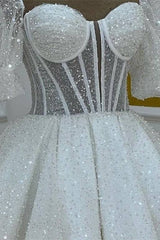 Sparkly A line Short Cocktail Dresses White Sequin 18th Birthday Outfits P1817
