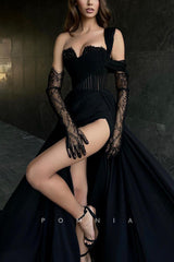 P1832 - Striking One Shoulder Chiffon A-Line High Split Prom Evening Formal Dress