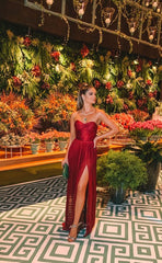 Beautiful A line Burgundy Chiffon Prom Gown Slit Prom Dresses P1863