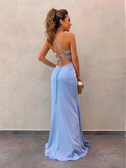 Sexy Mermaid Blue Prom Gown Long Backless Prom Dresses P1869