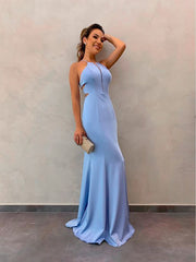 Sexy Mermaid Blue Prom Gown Long Backless Prom Dresses P1869