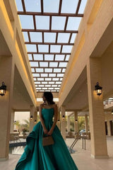 Simple Ball Gown Strapless Floor Length Green Satin Prom Dress P1886