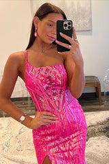 P1892 - Mermaid/Trumpet One Shoulder High Slit Sequins Appliques Long Prom Formal Dress