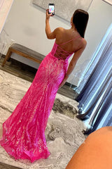 P1892 - Mermaid/Trumpet One Shoulder High Slit Sequins Appliques Long Prom Formal Dress