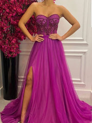 A line Sweetheart Prom Dresses Tulle Formal Dress P1909