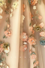 P1928 - Floral A-Line One Shoulder Appliques High Slit Sleeveless Pleated Evening Prom Dress