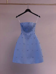 chic a-line blue satin homecoming dress 18th birthday outfits P1960