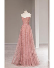 Fairy A line Sweetheart Pink Long Tulle Prom Dresses 22th Birthday Outfit P1961