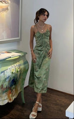 Sexy A line Straps Green Floral Prom Dresses Evening Dress P2005