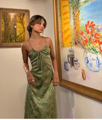 Sexy A line Straps Green Floral Prom Dresses Evening Dress P2005