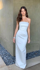 Sexy Mermaid Strapless White Prom Dresses 22th Birthday Outfit P2019