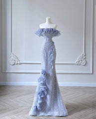 Mermaid Strapless Blue Sequin Prom Dresses Evening Dress P2038