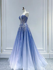 Fairy Ball Gown Ombre Blue Tulle Prom Dresses Evening Dress P2060