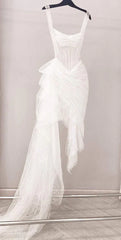 Vintage White Irregular Skirt Hem Sheath Tulle Prom Dress Party Dress Evening Dress HZ1024