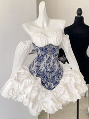 chic a line white long sleeves homecoming dress 16th birthday outfits P2087