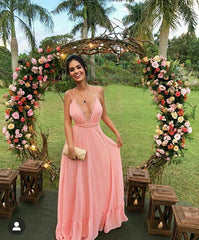 Sexy A Line Chiffon Pink Prom Dresses 21th Birthday Outfit P2103
