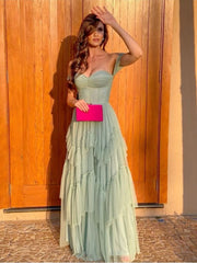 Sexy A Line Strapless Sage Green Prom Dresses 21th Birthday Outfit P2104
