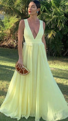 Sexy A Line Chiffon Yellow Prom Dresses 21th Birthday Outfit P2105