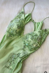 Fancy Mermaid Spaghetti Straps Green Backless Long Prom Dress Evening Dress Formal Dress SD2190
