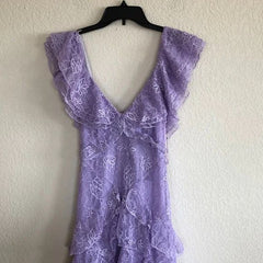 Vintage Lilac A-Line Lace Tiered Prom Dress Party Dress Evening Dress HZ1024