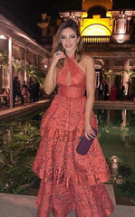 A line Long Rust Red Prom Dress Party Dress 22th Birthday Outfits P2112