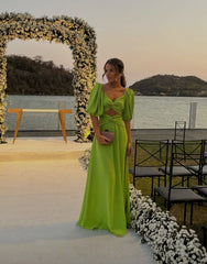 Elegant Long Green Half Sleeves Prom Dress 22th Birthday Outfits P2120