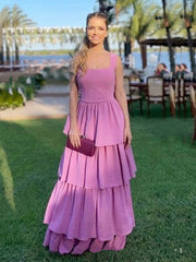Elegant A line Long Tiered Lilac Prom Dress 22th Birthday Outfits P2124