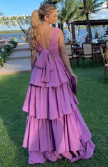 Elegant A line Long Tiered Lilac Prom Dress 22th Birthday Outfits P2124
