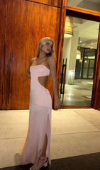 Elegant Sheath Long Pink Prom Dress 21th Birthday Outfits P2143