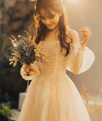 Champagne Tulle Off Shoulder Long Prom Dress 21th Birthday Outfits P2190