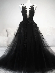 Black V Neck Lace Formal Graduation Dresses Prom Dresses Evening Dress P2196
