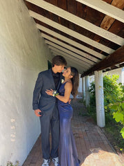 Simple Mermaid Navy Blue Long Prom Dresses Formal Dress P2211