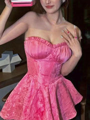 Sexy A line Strapless Short Pink Homecoming Dress P2272