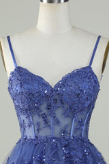 Sexy A Line Lace Short Navy Blue Homecoming Dress P2277