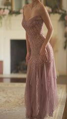 Modest Mermaid V Neckline Pink Chiffon Ruffles Long Party Dress Prom Dresses P2336