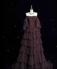 Chic Ball Gown Off The Shoulder Long Sleeves Evening Dress Tulle Long Prom Dresses P2340