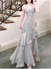 Modest Mermaid Long Prom Dresses Spaghetti Straps Birthday Party Dress Evening Gowns