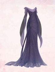 Chic Mermaid Jewel Neckline Grape Chiffon Evening Dress Long Prom Dresses P2373