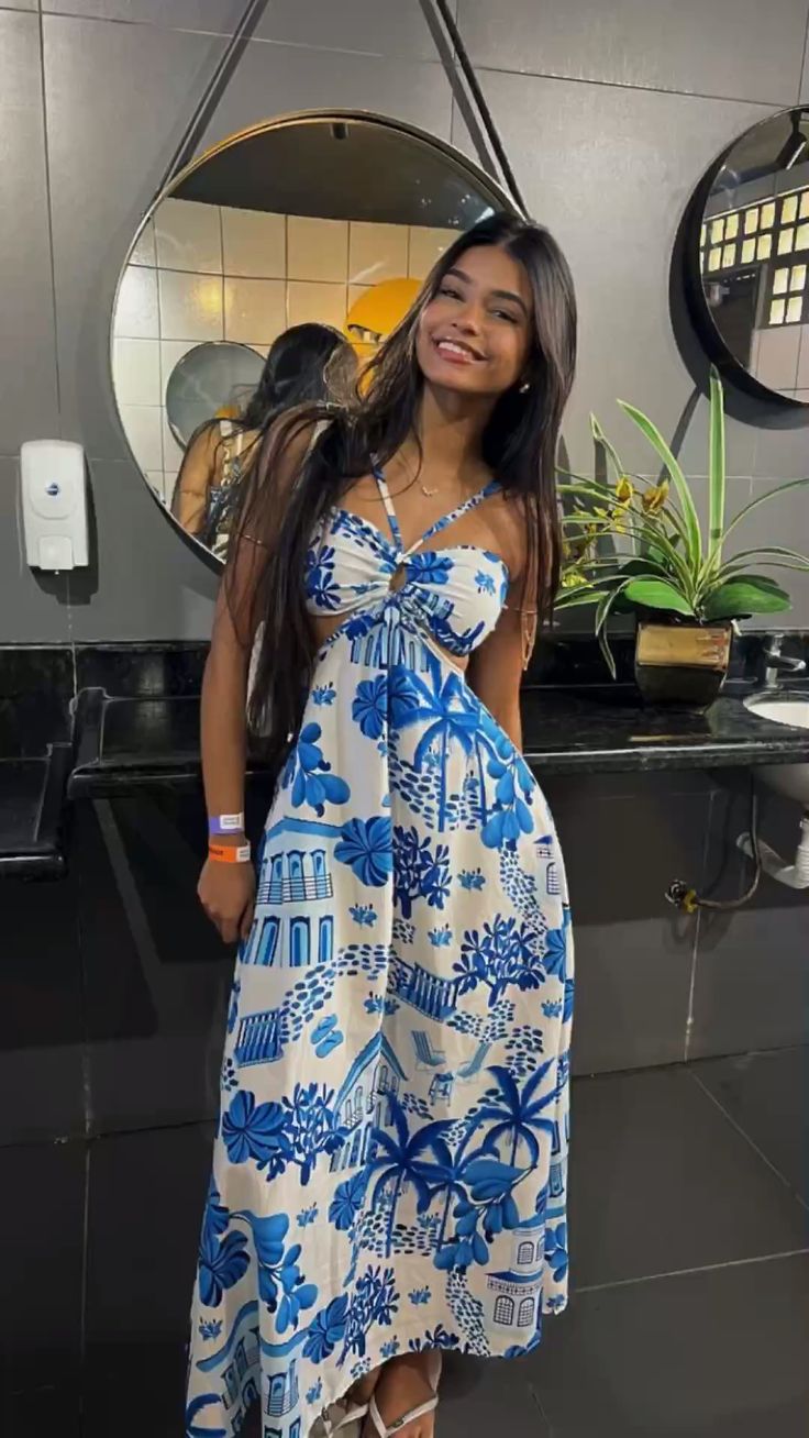 Cute A line Halter Royal Blue Tea Length Prom Dresses Summer Birthday Dress P2420