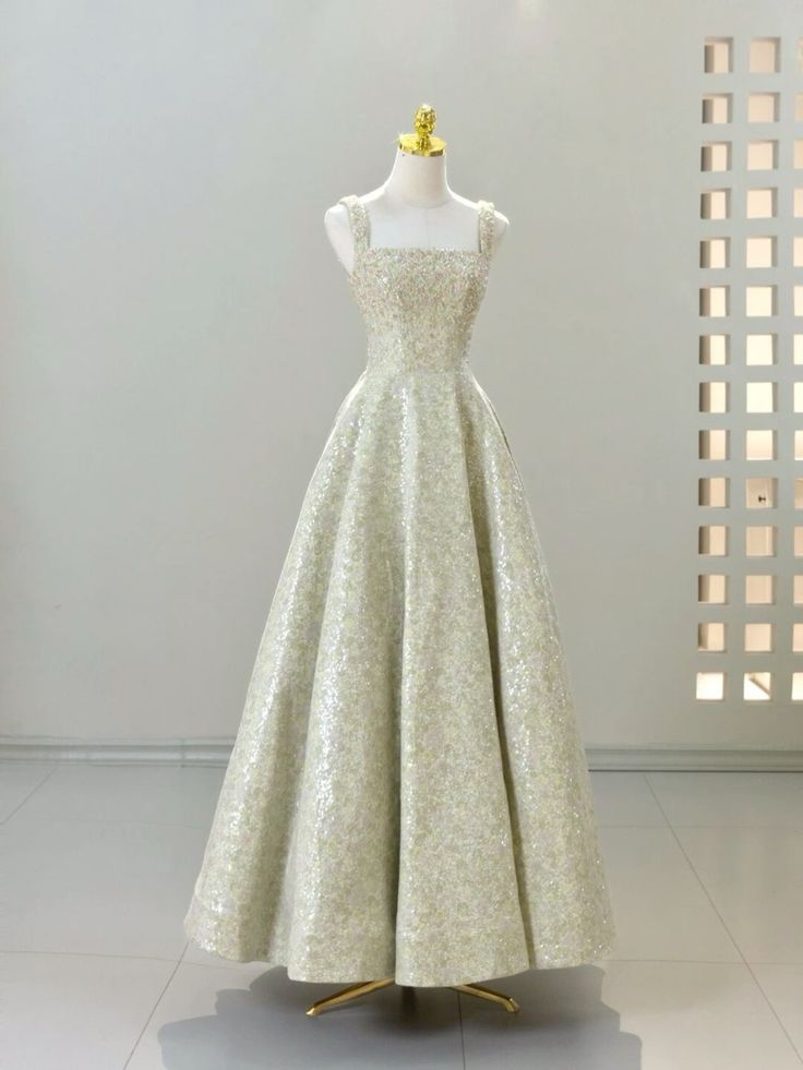 Vintage A line Straps Sequin Satin Long Evening Dress Prom Dresses HZ1024