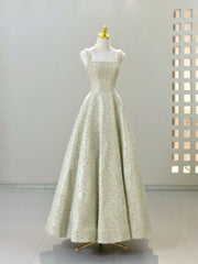 Vintage A line Straps Sequin Satin Long Evening Dress Prom Dresses HZ1024