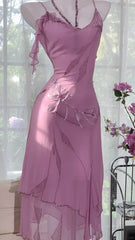 Gorgeous Rose Pink Applique Spaghetti Strap Chiffon Prom Dress Evening Dress HZ1024