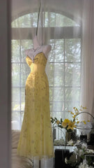 Shiny Yellow Sequined Sweetheart Chiffon A-Line Prom Dress Evening Dress HZ1024