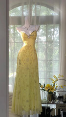 Shiny Yellow Sequined Sweetheart Chiffon A-Line Prom Dress Evening Dress HZ1024