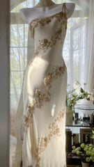 Flowy One Shoulder Chiffon Beaded Elegant Prom Dress Formal