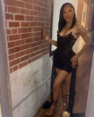 Sexy Black Tube Top Herringbone Beaded 19th Birthday Cocktail Dress Short