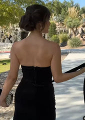Charming Black Strapless High Slit Mermaid Long Prom Dress Party Dress Evening Dress HZ1024