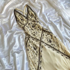 Vintage Ivory V-neck Embroidery Mermaid Prom Dress Party Dress Evening Dress HZ1024
